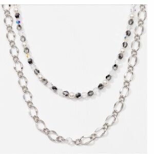 Elegant Silver and Black Crystals Necklace